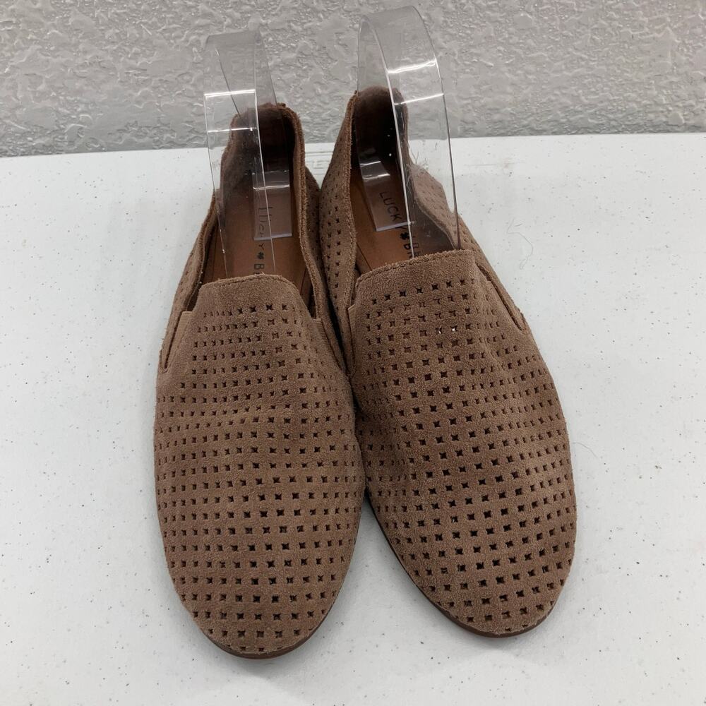 Lucky Brand Carthy Tan Dark Brown Suede Slip On Lightweight Flat Loafer Shoes
